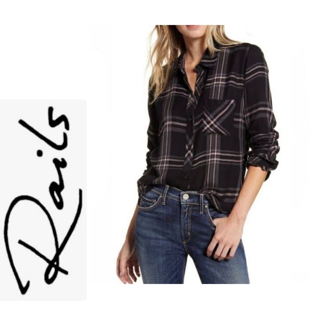 Rails “Hunter” plaid button down in black lurex